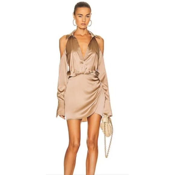 Ser.O.Ya Shea Silk Dress Champagne Cold Shoulder Size Small Nwt